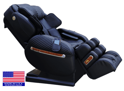 Luraco iRobotics 9 Max (i9 Max) Massage Chair - Reclined Side View with American Flag (Black)