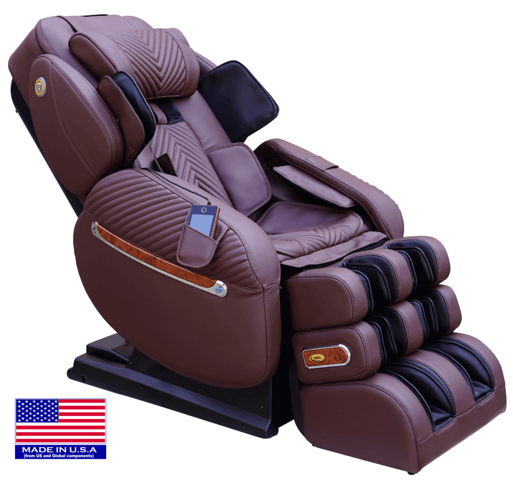 Luraco iRobotics 9 Max Special Edition (i9 Max SE) Massage Chair - Side View with American Flag (Chocolate Brown)