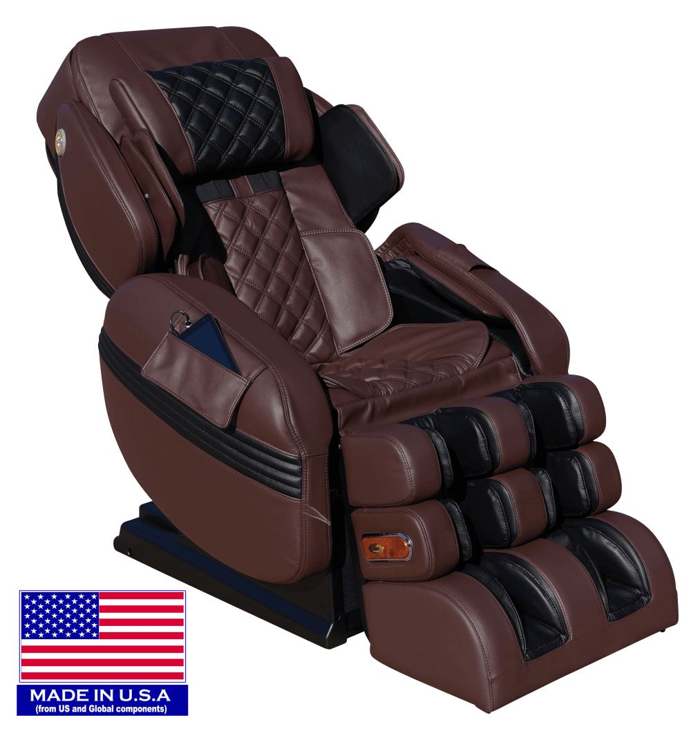 Luraco Model 3 Hybrid SL Massage Chair - Side View with American Flag (Chocolate Brown)