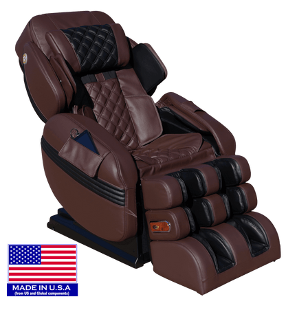 Luraco Model 3 Hybrid SL Massage Chair - Side View with American Flag (Chocolate Brown)