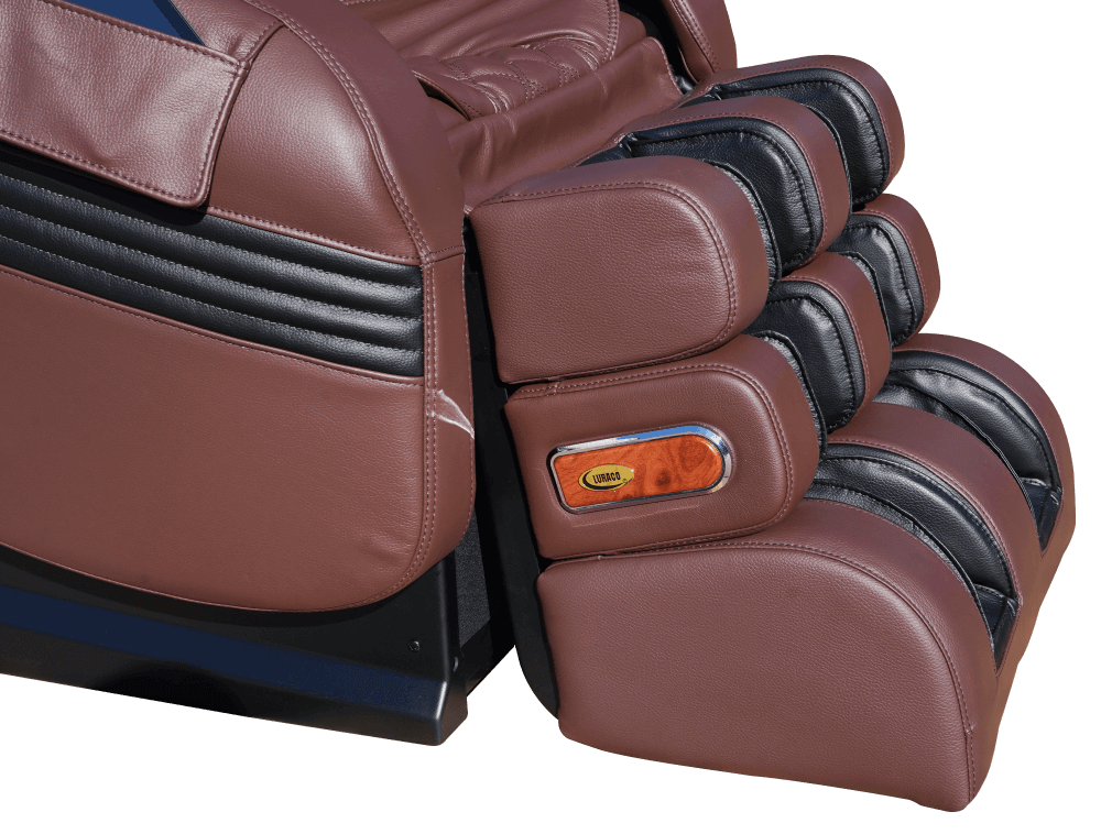 Luraco Model 3 Hybrid SL Massage Chair - Side View of Leg Massagers (Chocolate Brown)