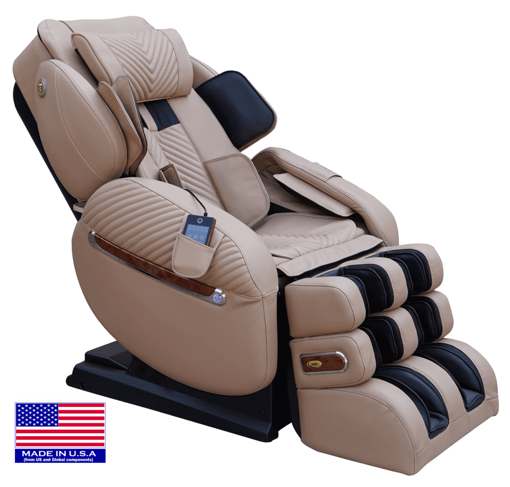 Luraco iRobotics 9 Max Special Edition (i9 Max SE) Massage Chair - Side View with American Flag (Cream)