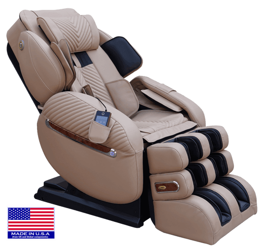 Luraco iRobotics 9 Max Special Edition (i9 Max SE) Massage Chair - Side View with American Flag (Cream)