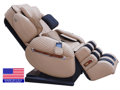 Luraco iRobotics 9 Max Special Edition (i9 Max SE) Massage Chair - Reclined Side View with American Flag (Cream)