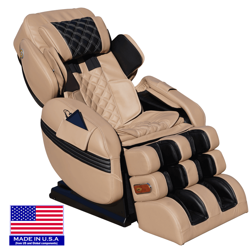 Luraco Model 3 Hybrid SL Massage Chair - Side View with American Flag (Cream)