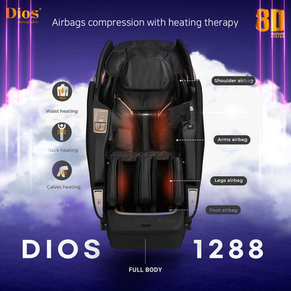 Dios Massage Chair 8D AI Dual Air Tech Touch Roller SL-track with Brain Relaxation Program Dios-1288 Black