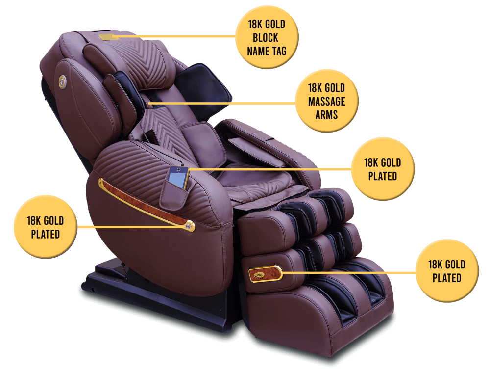 Luraco iRobotics 9 Max Royal Edition (i9 Max RE) Massage Chair - 18K Gold Plated Diagram in Home (Chocolate Brown)