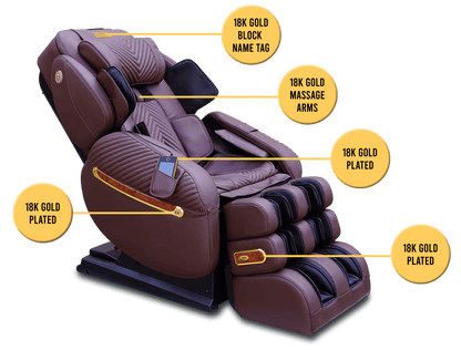 Luraco iRobotics 9 Max Royal Edition (i9 Max RE) Massage Chair - 18K Gold Plated Diagram in Home (Chocolate Brown)