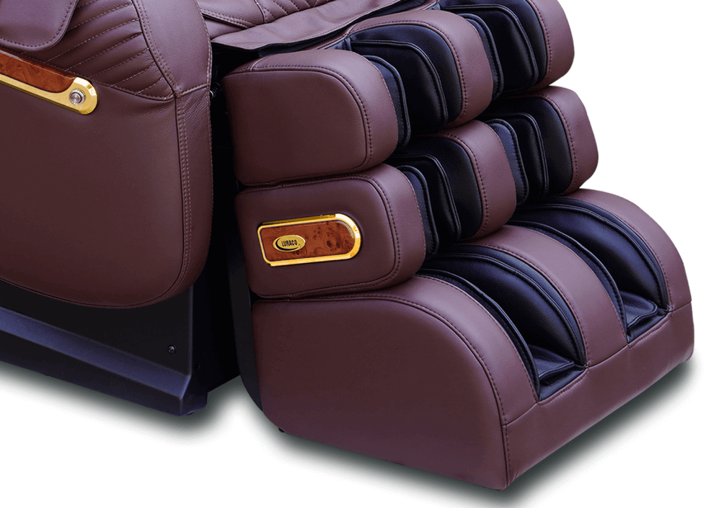 Luraco iRobotics 9 Max Royal Edition (i9 Max RE) Massage Chair - Close Up of 18K Gold Plated Trim (Chocolate Brown)