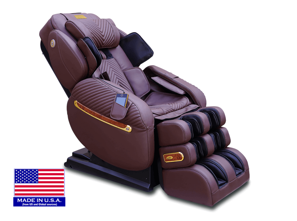 Luraco iRobotics 9 Max Royal Edition (i9 Max RE) Massage Chair - Side View with American Flag (Chocolate Brown)