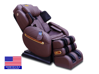 Luraco iRobotics 9 Max Royal Edition (i9 Max RE) Massage Chair - Side View with American Flag (Chocolate Brown)