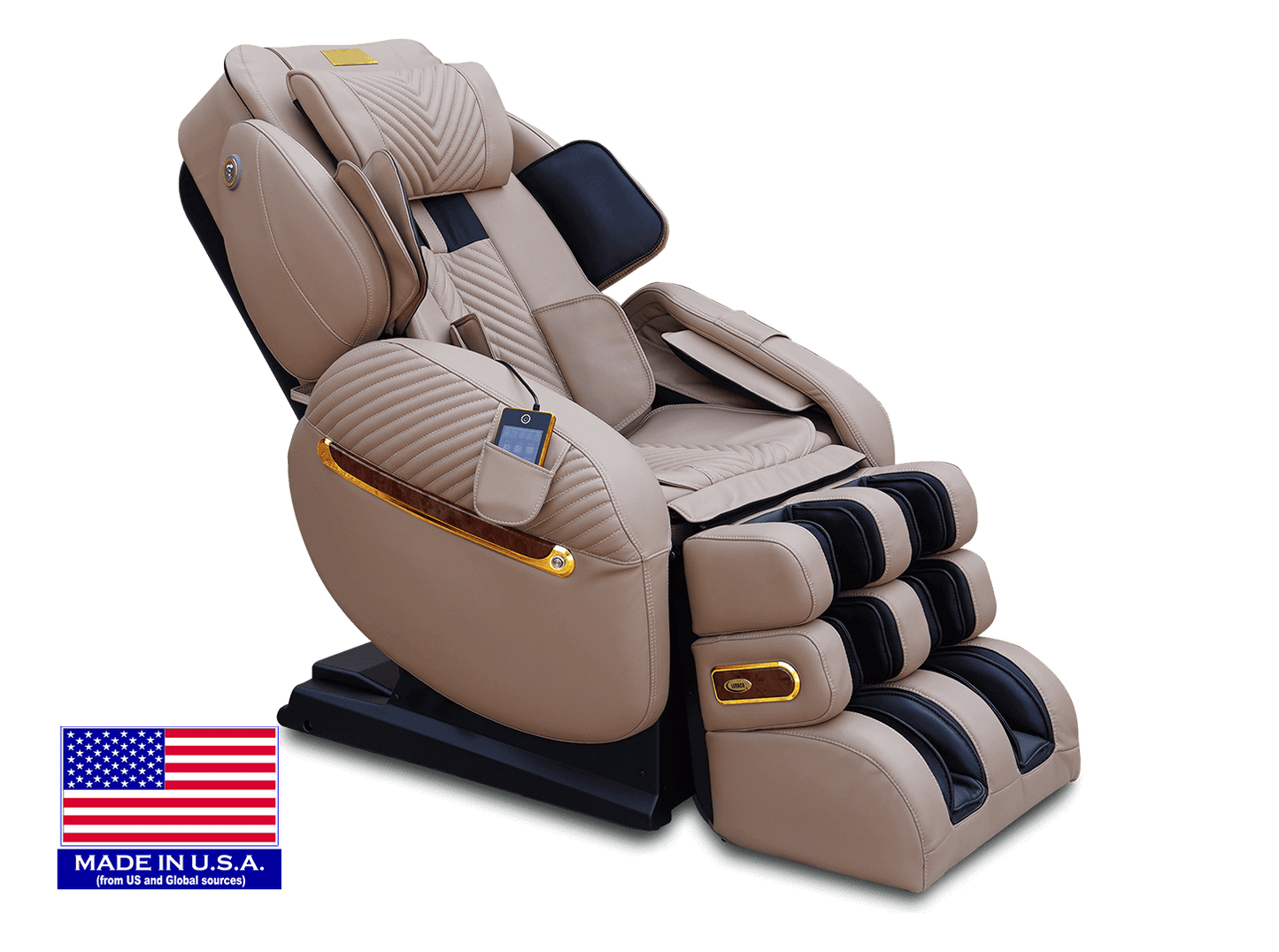 Luraco iRobotics 9 Max Royal Edition (i9 Max RE) Massage Chair - Side View with American Flag (Cream)