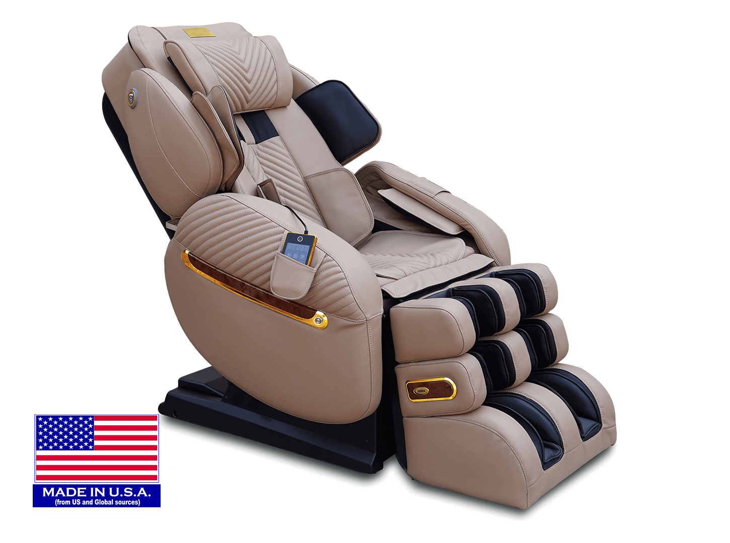 Luraco iRobotics 9 Max Royal Edition (i9 Max RE) Massage Chair - Side View with American Flag (Cream)