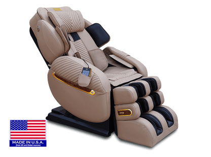 Luraco iRobotics 9 Max Royal Edition (i9 Max RE) Massage Chair - Side View with American Flag (Cream)